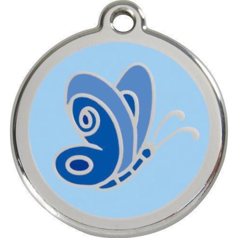 Butterfly Light Blue roestvrijstalen hondenpenning small/klein dia. 2 cm - Reddingo