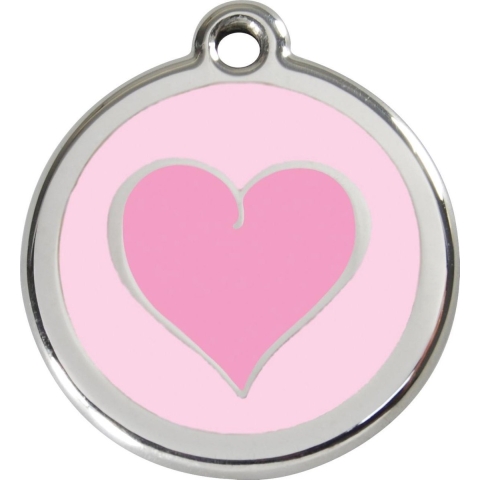 Heart Pink Pink roestvrijstalen hondenpenning large/groot dia. 3,8 cm - Reddingo