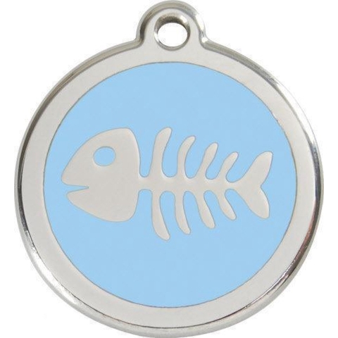 Fish Skeleton Light Blue roestvrijstalen hondenpenning small/klein dia. 2 cm - Reddingo