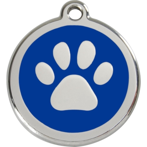 Paw Print Navy roestvrijstalen hondenpenning medium/gemiddeld dia. 3 cm - Reddingo