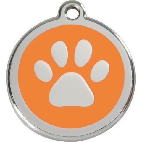 Paw Print Orange roestvrijstalen hondenpenning large/groot dia. 3,8 cm - Reddingo