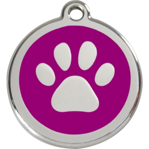 Paw Print Purple roestvrijstalen hondenpenning small/klein dia. 2 cm - Reddingo