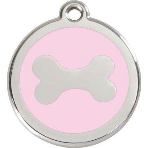 Bone Pink roestvrijstalen hondenpenning medium/gemiddeld dia. 3 cm - Reddingo