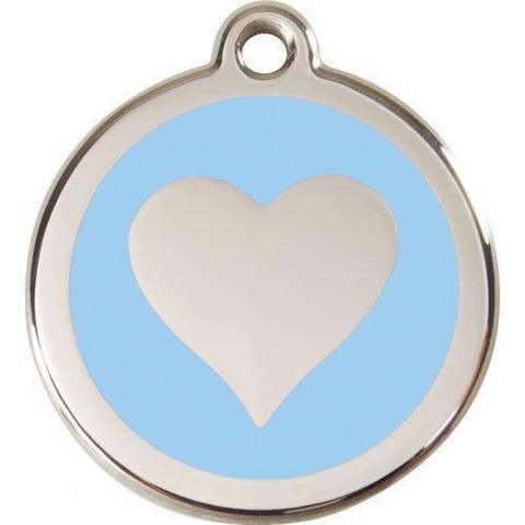 Heart Light Blue roestvrijstalen hondenpenning small/klein dia. 2 cm - Reddingo