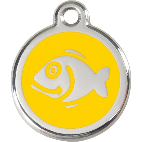Fish Yellow roestvrijstalen kattenpenning small/klein dia. 2 cm - Reddingo