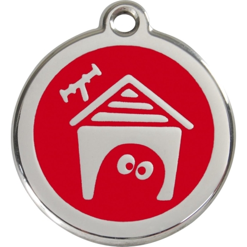 Dog House Red roestvrijstalen hondenpenning small/klein dia. 2 cm - Reddingo
