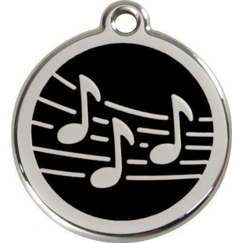 Music Black roestvrijstalen hondenpenning medium/gemiddeld dia. 3 cm - Reddingo