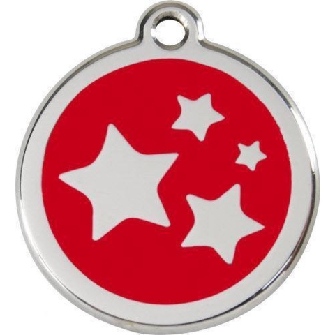 Star Red roestvrijstalen hondenpenning medium/gemiddeld dia. 3 cm - Reddingo