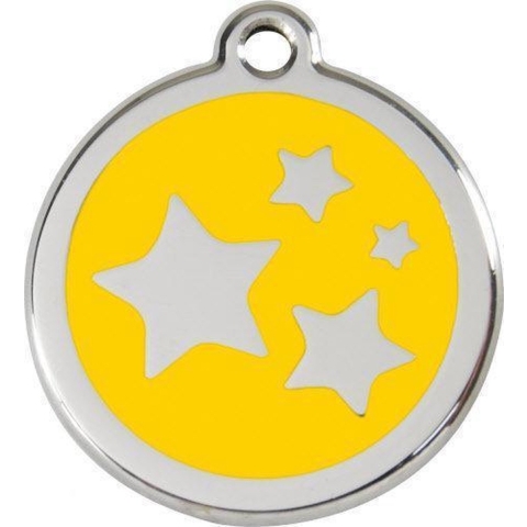 Star Yellow roestvrijstalen hondenpenning large/groot dia. 3,8 cm - Reddingo