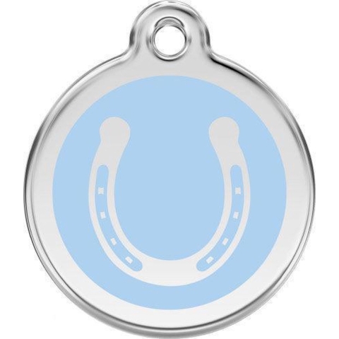 Horse Shoe Light Blue roestvrijstalen hondenpenning small/klein dia. 2 cm - Reddingo