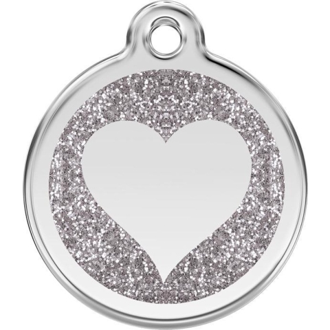 Heart Silver glitter hondenpenning small/klein dia. 2 cm - Reddingo