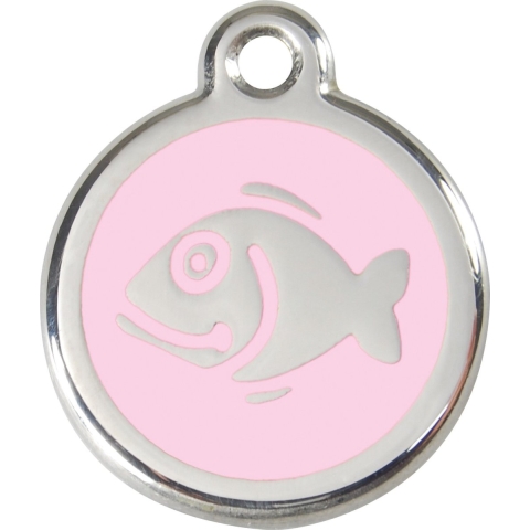Fish Pink roestvrijstalen kattenpenning small/klein dia. 2 cm - Reddingo