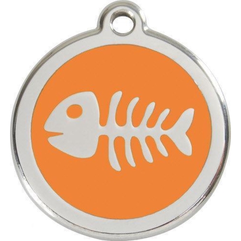 Fish Skeleton Orange roestvrijstalen hondenpenning small/klein dia. 2 cm - Reddingo