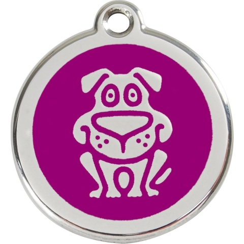 Dog Purple roestvrijstalen hondenpenning small/klein dia. 2 cm - Reddingo