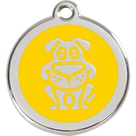 Dog Yellow roestvrijstalen hondenpenning large/groot dia. 3,8 cm - Reddingo