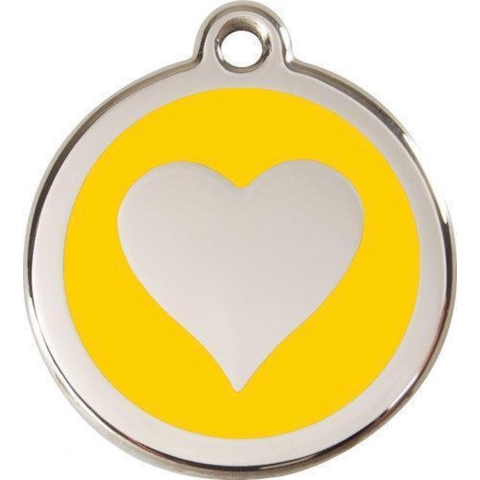 Heart Yellow roestvrijstalen hondenpenning medium/gemiddeld dia. 3 cm - Reddingo