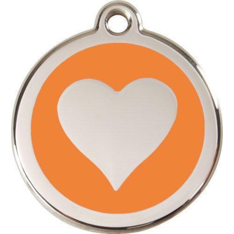 Heart Orange roestvrijstalen hondenpenning medium/gemiddeld dia. 3 cm - Reddingo