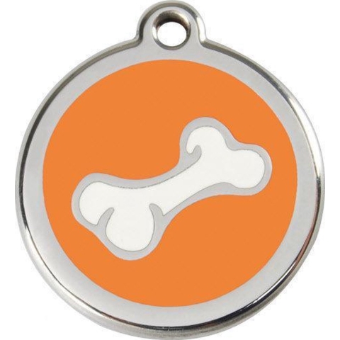 Comic Bone Orange roestvrijstalen hondenpenning large/groot dia. 3,8 cm - Reddingo