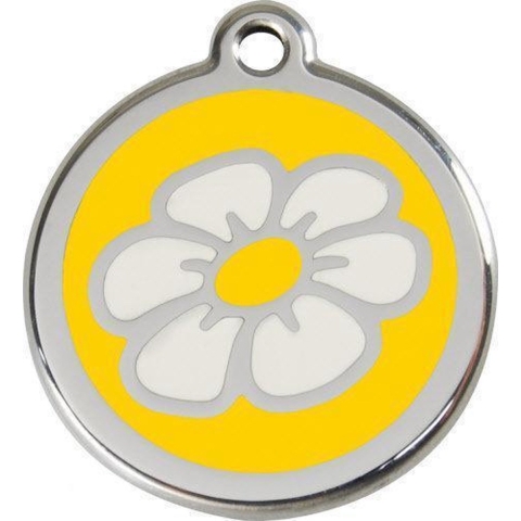 Daisy Flower Yellow roestvrijstalen hondenpenning small/klein dia. 2 cm - Reddingo