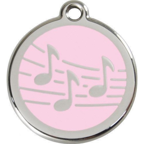 Music Pink roestvrijstalen hondenpenning small/klein dia. 2 cm - Reddingo