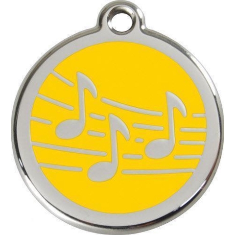 Music Yellow roestvrijstalen hondenpenning medium/gemiddeld dia. 3 cm - Reddingo