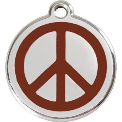 Peace Brown roestvrijstalen hondenpenning small/klein dia. 2 cm - Reddingo