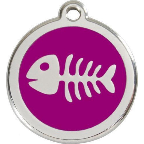 Fish Skeleton Purple roestvrijstalen hondenpenning medium/gemiddeld dia. 3 cm - Reddingo