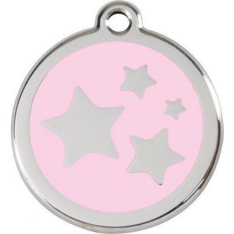 Star Pink roestvrijstalen hondenpenning large/groot dia. 3,8 cm - Reddingo