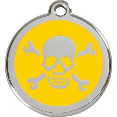 Cross Bone Yellow roestvrijstalen hondenpenning medium/gemiddeld dia. 3 cm - Reddingo