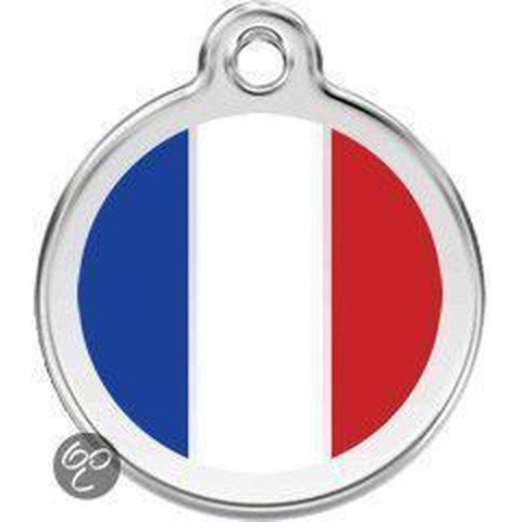 French Flag roestvrijstalen hondenpenning large/groot dia. 3,8 cm - Reddingo