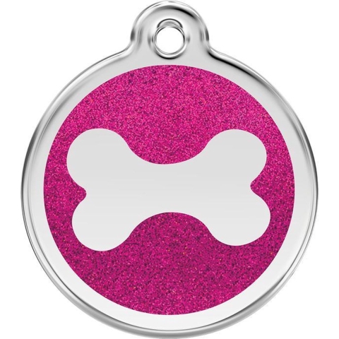 Bone Hot Pink glitter hondenpenning small/klein dia. 2 cm - Reddingo