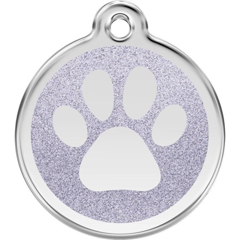 Paw Print Silver glitter hondenpenning small/klein dia. 2 cm - Reddingo