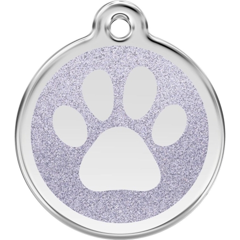 Paw Print Silver glitter hondenpenning medium/gemiddeld dia. 3 cm - Reddingo