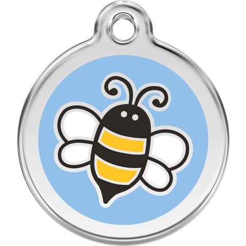 Bumble Bee Light Blue roestvrijstalen hondenpenning small/klein dia. 2 cm - Reddingo