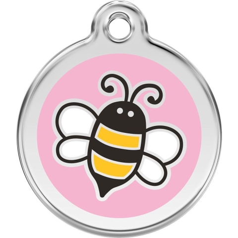 Bumble Bee Pink roestvrijstalen hondenpenning medium/gemiddeld dia. 3 cm - Reddingo