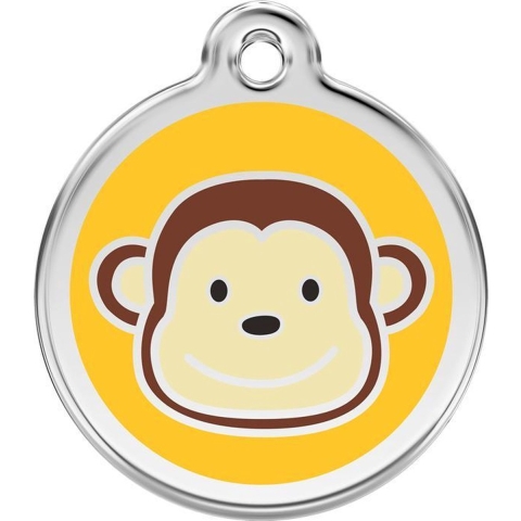Monkey Yellow roestvrijstalen hondenpenning small/klein dia. 2 cm - Reddingo