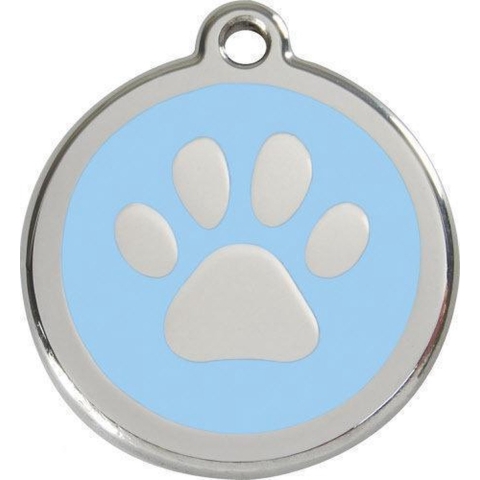 Paw Print Light Blue roestvrijstalen hondenpenning large/groot dia. 3,8 cm - Reddingo