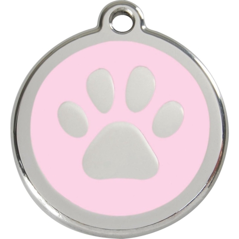 Paw Print Pink roestvrijstalen hondenpenning small/klein dia. 2 cm - Reddingo