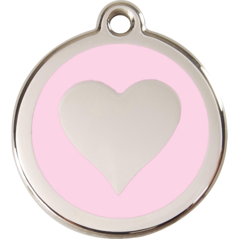 Heart Pink roestvrijstalen hondenpenning medium/gemiddeld dia. 3 cm - Reddingo