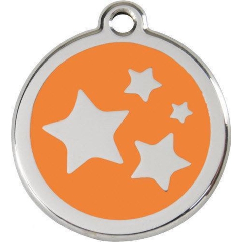 Star Orange roestvrijstalen hondenpenning medium/gemiddeld dia. 3 cm - Reddingo