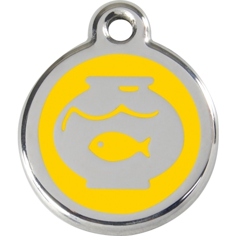 Fish Bowl Yellow roestvrijstalen kattenpenning small/klein dia. 2 cm - Reddingo