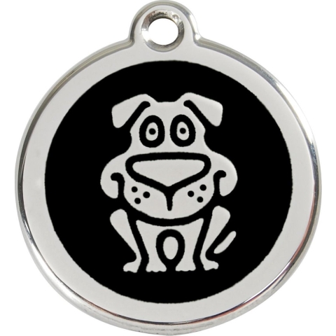 Dog Black roestvrijstalen hondenpenning small/klein dia. 2 cm - Reddingo