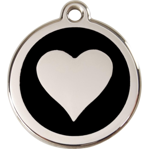 Heart Black roestvrijstalen hondenpenning large/groot dia. 3,8 cm - Reddingo