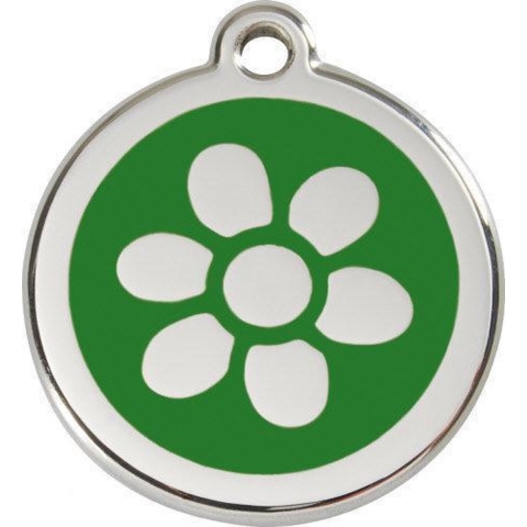 Flower Green roestvrijstalen hondenpenning small/klein dia. 2 cm - Reddingo