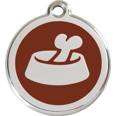 Bone in Bowl Brown roestvrijstalen hondenpenning medium/gemiddeld dia. 3 cm - Reddingo