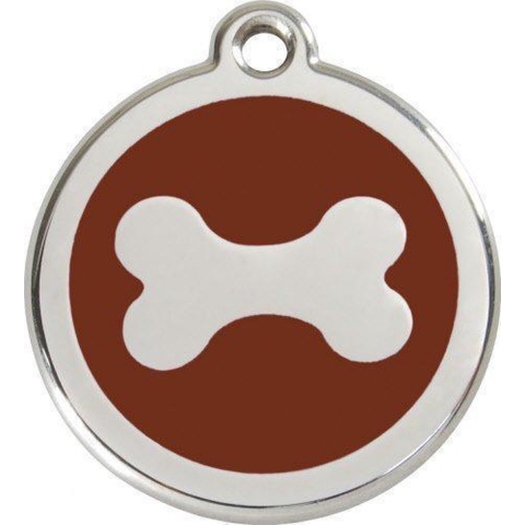 Bone brown roestvrijstalen hondenpenning large/groot dia. 3,8 cm - Reddingo