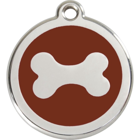 Bone Brown roestvrijstalen hondenpenning small/klein dia. 2 cm - Reddingo