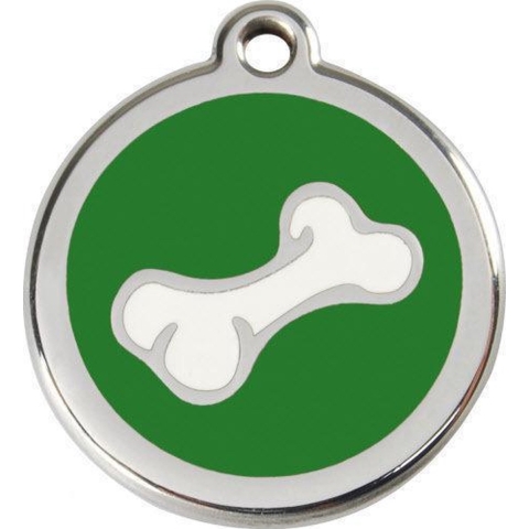 Comic Bone Green roestvrijstalen hondenpenning small/klein dia. 2 cm - Reddingo