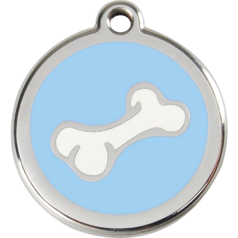 Comic Bone Light Blue roestvrijstalen hondenpenning small/klein dia. 2 cm - Reddingo