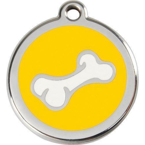 Comic Bone Yellow roestvrijstalen hondenpenning small/klein dia. 2 cm - Reddingo